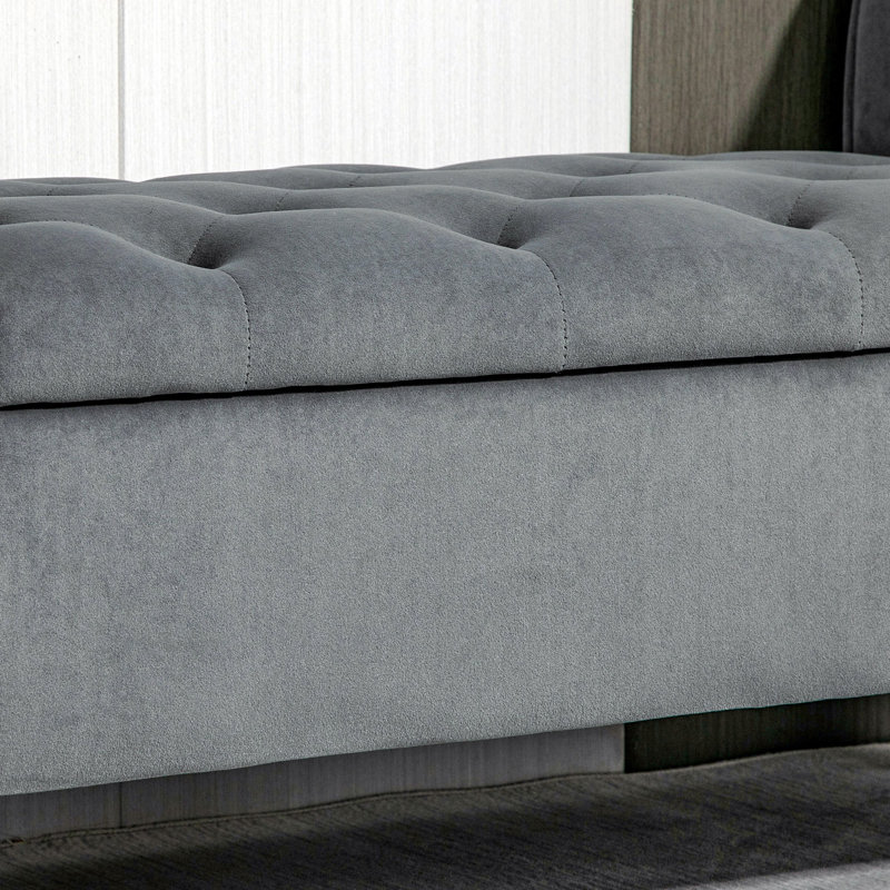 Banc avec repose-pieds capitonné et accoudoirs roulés, Polyester - Grey