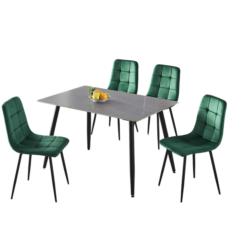 Fulshear 4 - Person Dining Set, Armani Grey, 89"H x 128"L x 8"W,  Green/Black