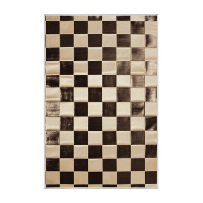 Machine Washable Checkered Beige Area Rug
