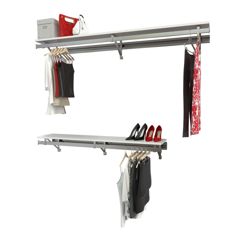 Système de garde-robe à double tablette avec suspension longue (bas 16 po plus court que haut), Blanc