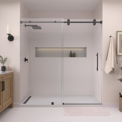 Porte de douche coulissante simple sans cadre avec verre transparent de 3/8 po de l 56 à 60 po x H 66 po Radiance