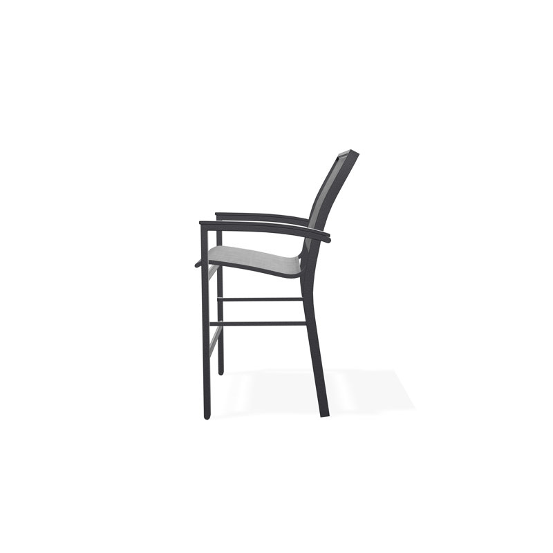Bazza Sling Aluminum Frame Balcony Height Stacking Café Chair with Marine Grade Polymer Arm Accent, Black, Augustine Shadow
