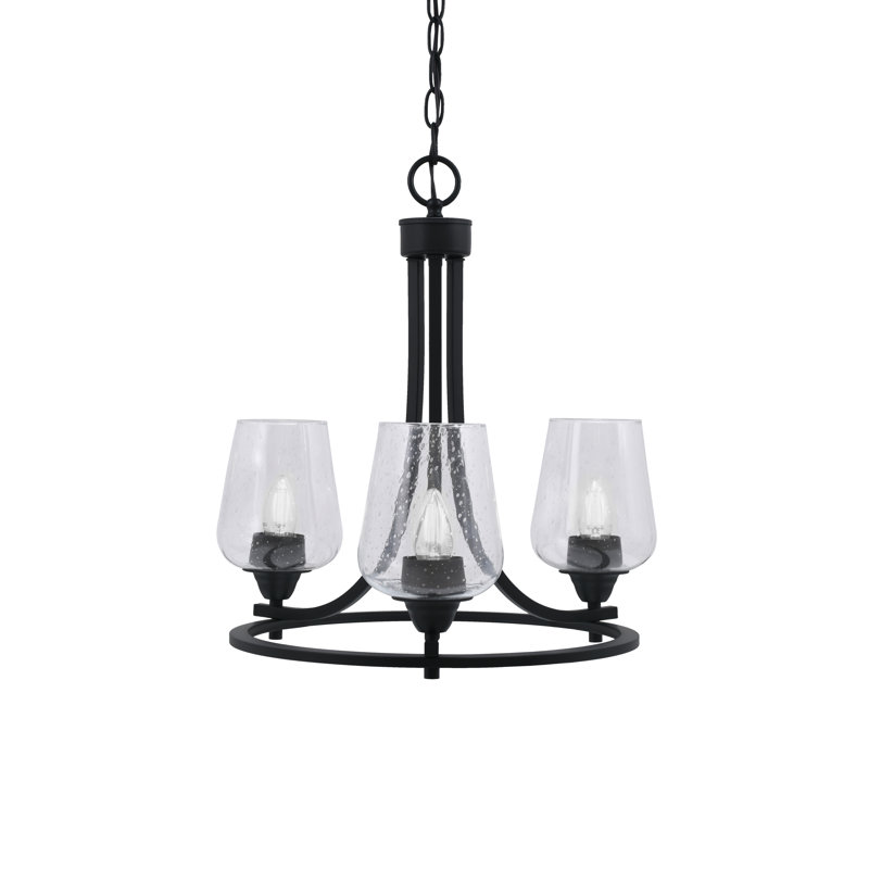 Lustre 3 lumières Paramount illustré en finition noir mat avec verre transparent de 5 po