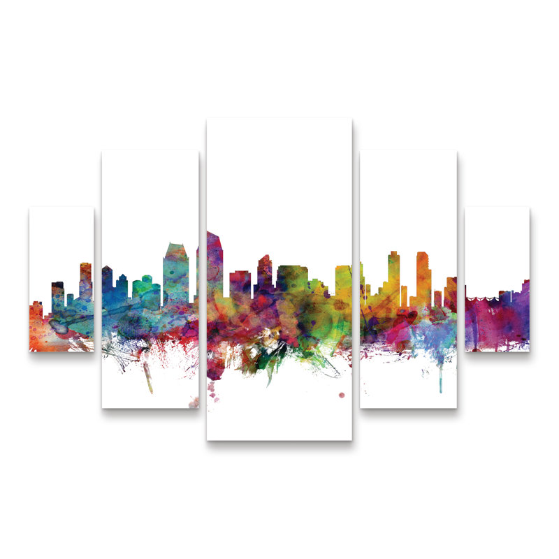Michael Tompsett «San Diego California Skyline», ensemble de panneaux à losanges
