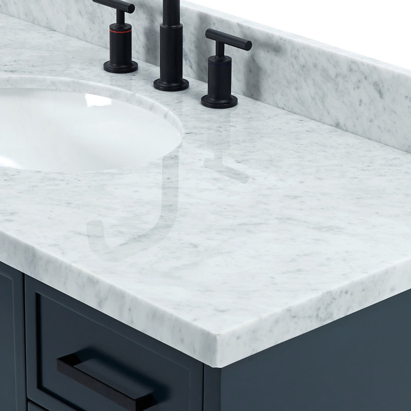 ARIEL Kelly 49 Single Sink Bathroom Vanity with Italian Carrara Marble Top, Midnight Blue, 49"
