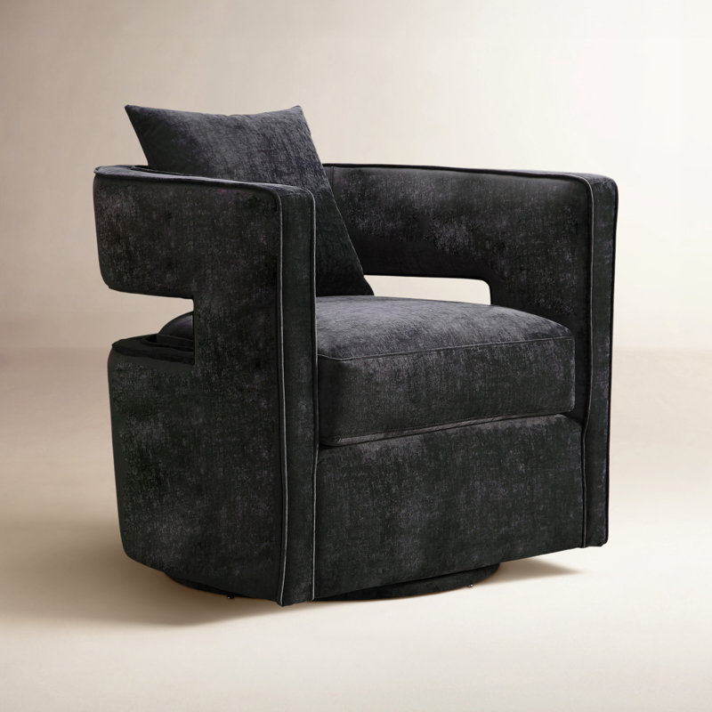 Velvet Swivel Barrel Chair, Black Velvet