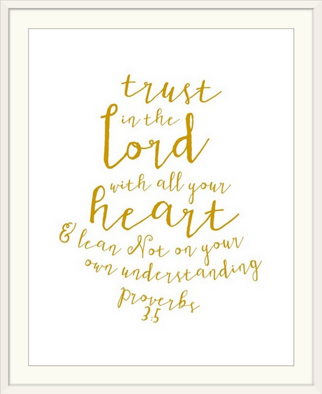 " Proverbs 3:5 - Scripture Art ", 28" H x 24" W x 1" D, White Frame