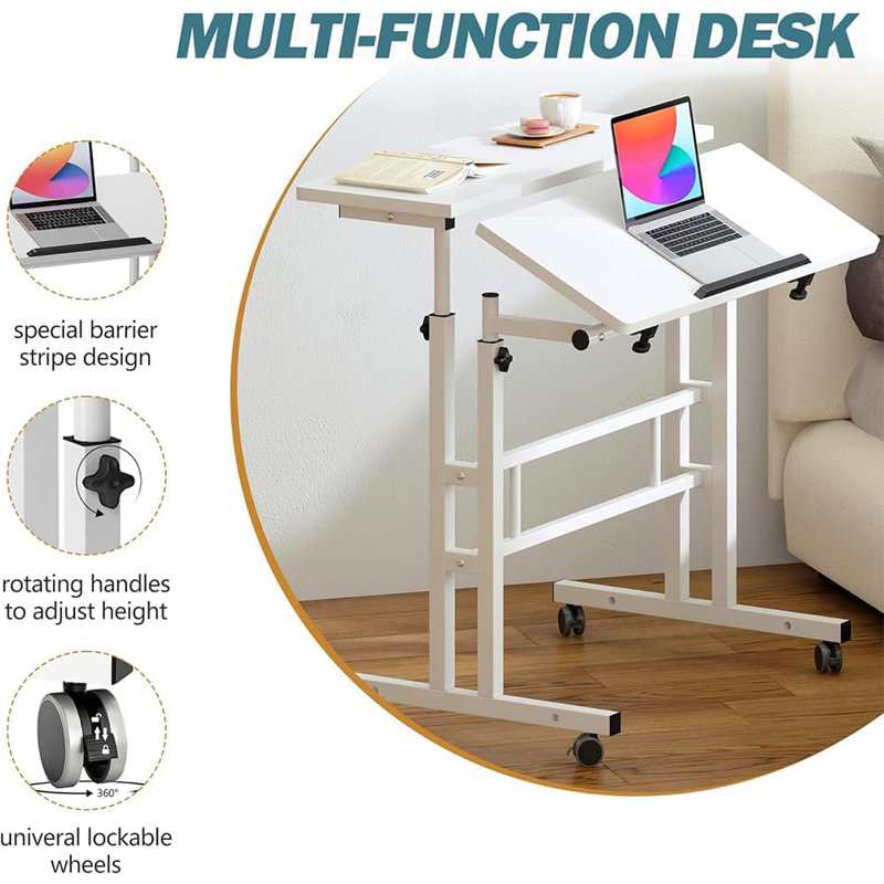 Adjustable Height Iron Computer Desk, White