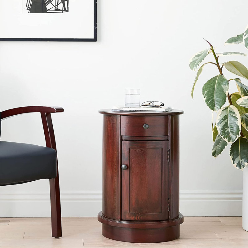 Shalondra Traditional Round Side Storage End Table, Vintage Cherry