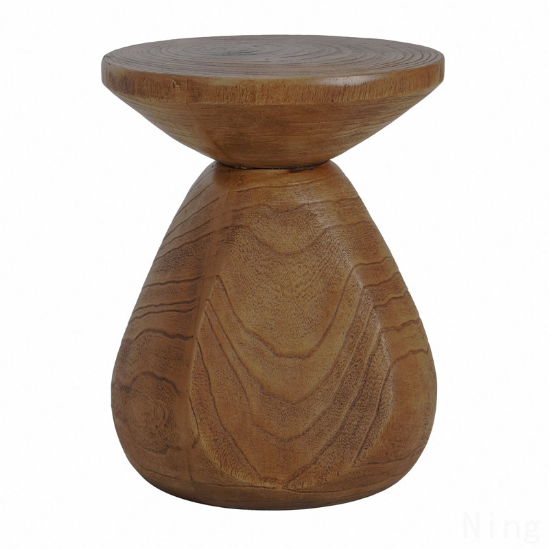 Waterdrop-Shaped Wood-Grain Side Table, Indoor/Outdoor Accent Table