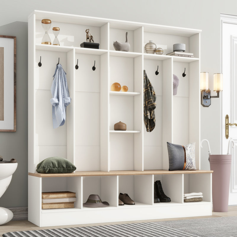 4-in-1 Hall Tree with Storage Bench and Coat Rack, White