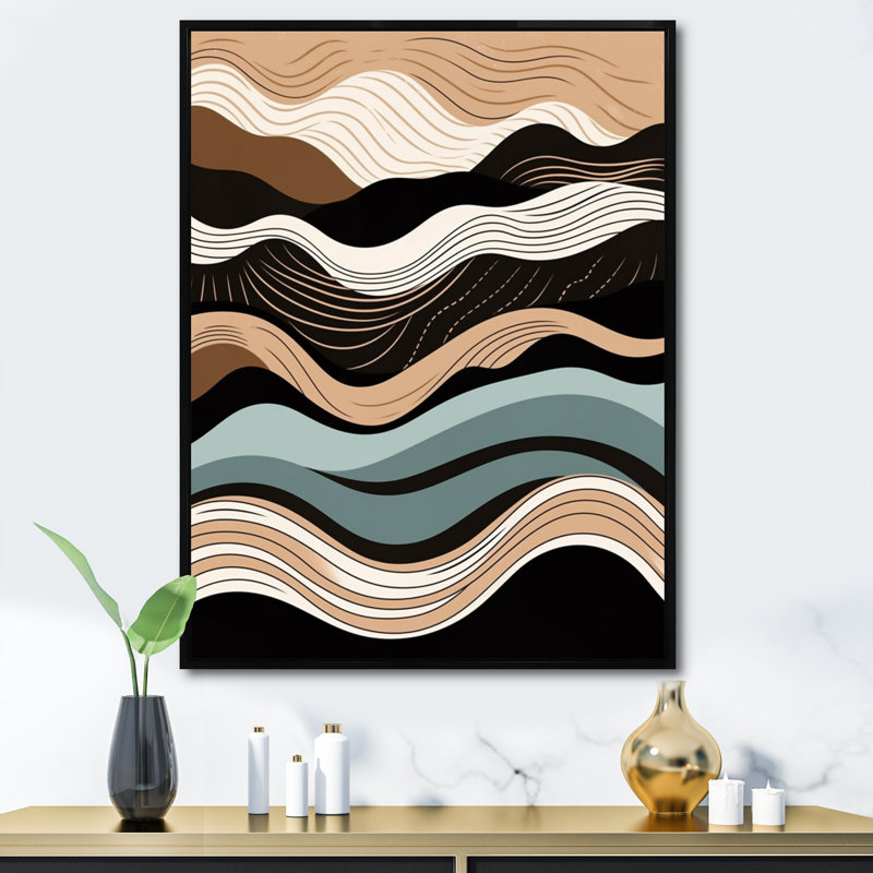 «Teal Black Line Art Elegance I», reproduction d'art sur toile, Cadre flottant noir, H 32 po x l 24 po x P 1 po