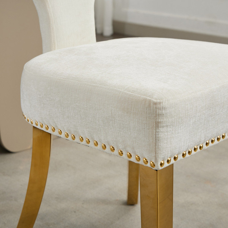 Chaise d'appoint rembourrée Mid-Century, Beige, Doré