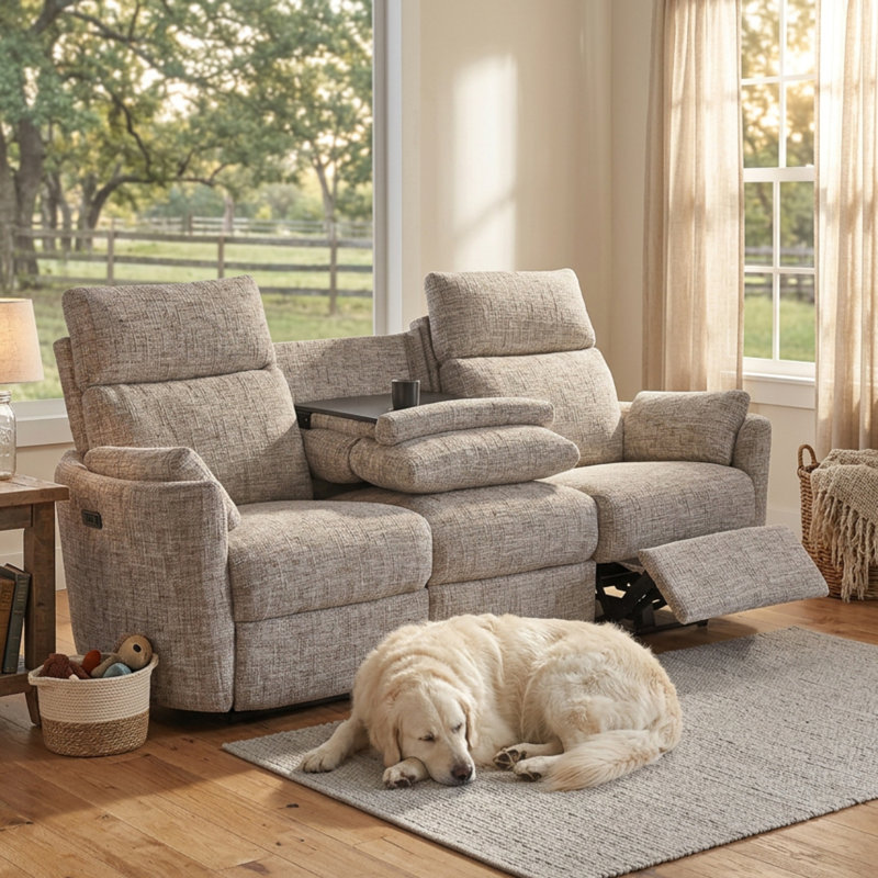 Callendale Power Reclining 3-Seater Sofa With Drop Down Table, Cup Holders, Dual USB & Type-C Ports, Off-White