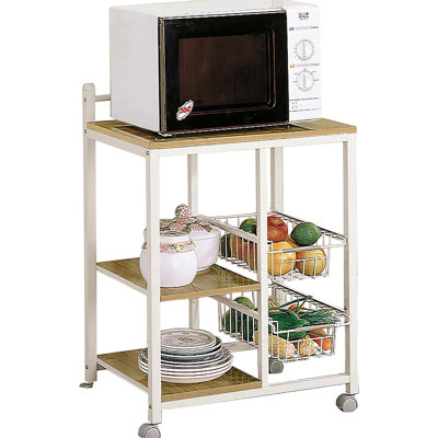 Contemporary Natural Brown And White Kitchen Cart, Spacious Top Shelf For Appliances, Storage, , 4 Mobile Element Large Appliance Shelf, Mobile, Modern