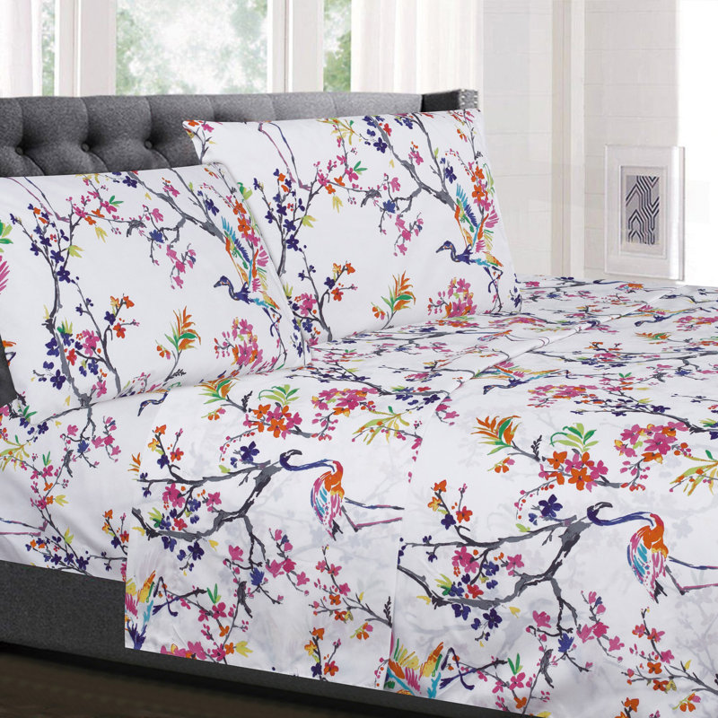 California King Blue Floral Microfiber Deep Pocket Sheet Set