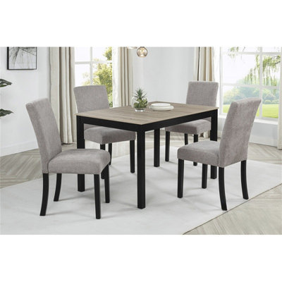 5Pc Set, 48 Inch Dining Table With 4Pc Gray Fabric Upholstered Side Chairs, Modern Dining Room Furniture Set