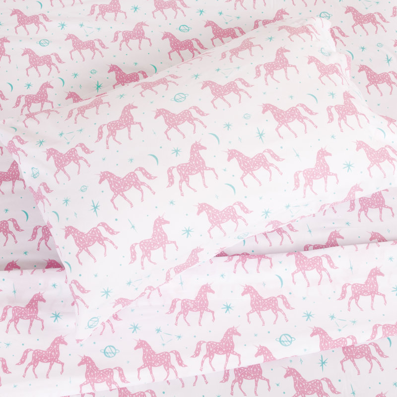 Kids Rule Juvi Sheet Sets Microfiber Unicorns And Stars Sheet Set, Twin Sheet Set with Fitted Sheet and 1 Pillowcase