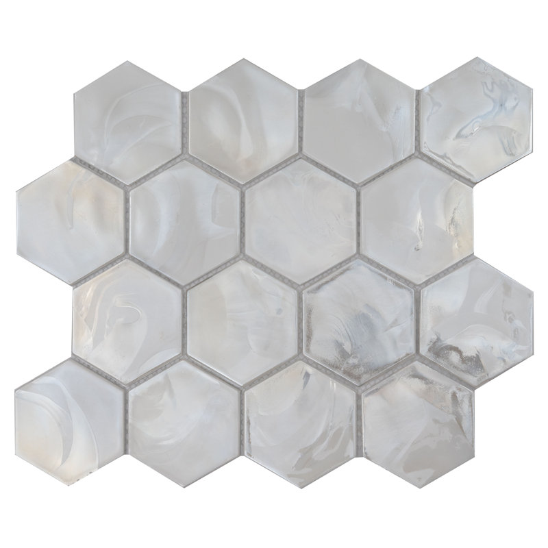 Elyra Perla Hexagon 11 in. x 12 in. Glossy Glass Mosaic Wall Tile