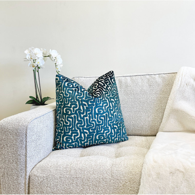 Housse de coussin Velvet Maze, Carré 22 po, Bleu sarcelle