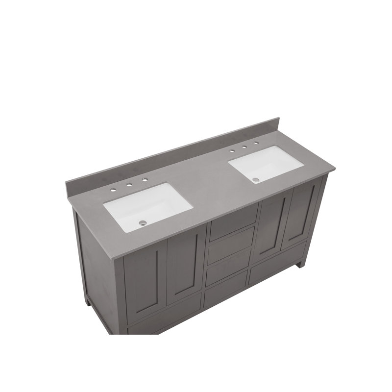 Concrete Gray Composite Double Vanity Top with White Sinks