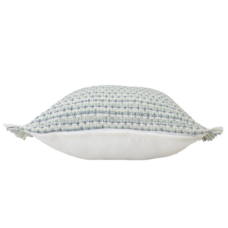 Coastal Fringed Blue and Green Polyester Square Pillow