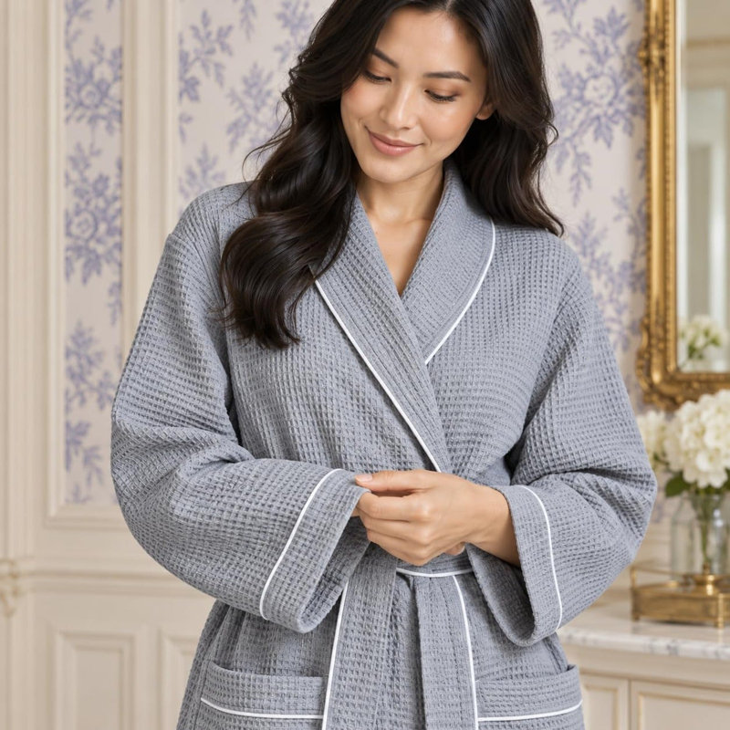 Peignoir gaufré LOTUS LINEN, M, gris