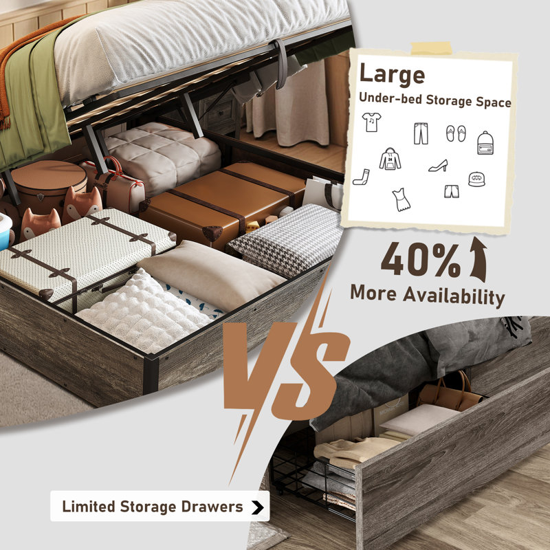 Shila Lift Up Storage Bed, Gray, King