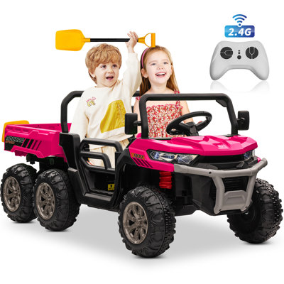 24V Pink Kids Ride-On Dump Truck with Remote Control, Working Dump Bed & Bluetooth Music