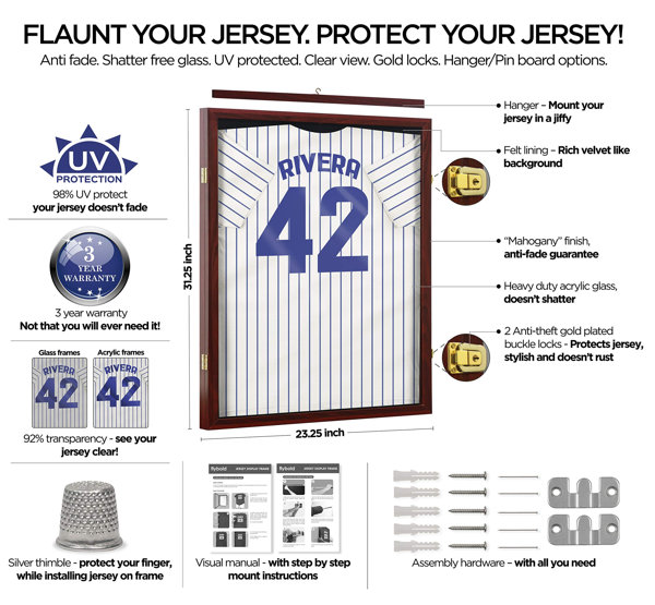Baseball Jersey Frame Display Case Cabinet w/ 98% UV Protection -Walnut  Finished
