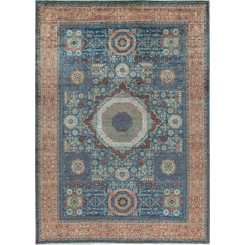 Hand-Knotted High-Quality Blue and Brown Area Rug