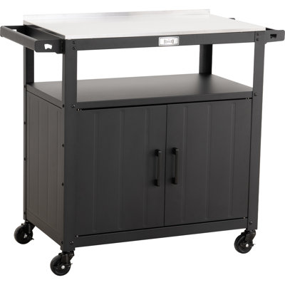 Feasto Outdoor Grill Cart with Stainless Steel Tabletop and Storage Cabinet, Movable Kitchen Island with Wheels for BBQ Food Prep