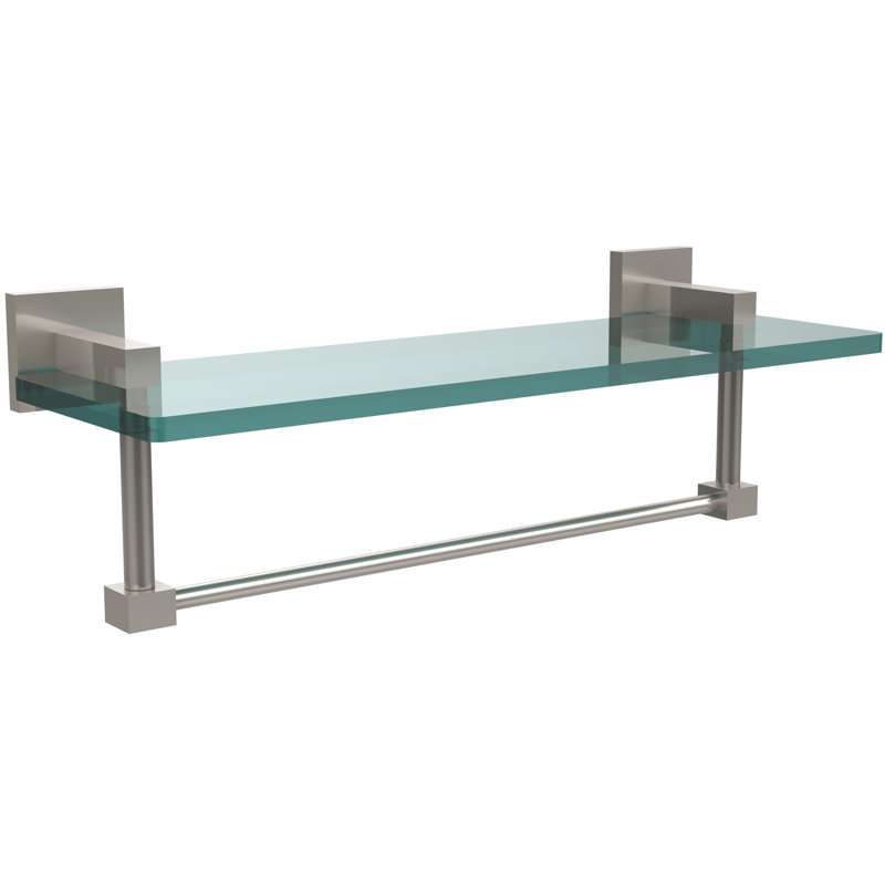 Haranu Bracket Shelf with Towel Bar, Satin Nickel, 16 Inch