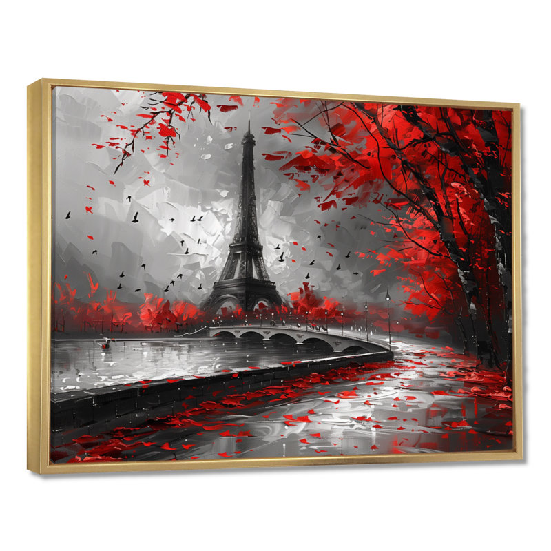 Monochromes rouges, Tour Eiffel, Paris I, impression d'art mural de la ville de Paris, Cadre doré, H 12 po x l 20 po