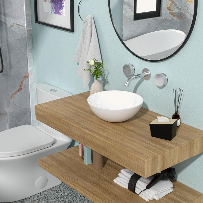 Lavabo de salle de bain vasque circulaire en céramique blanche 13 X 13 pouces