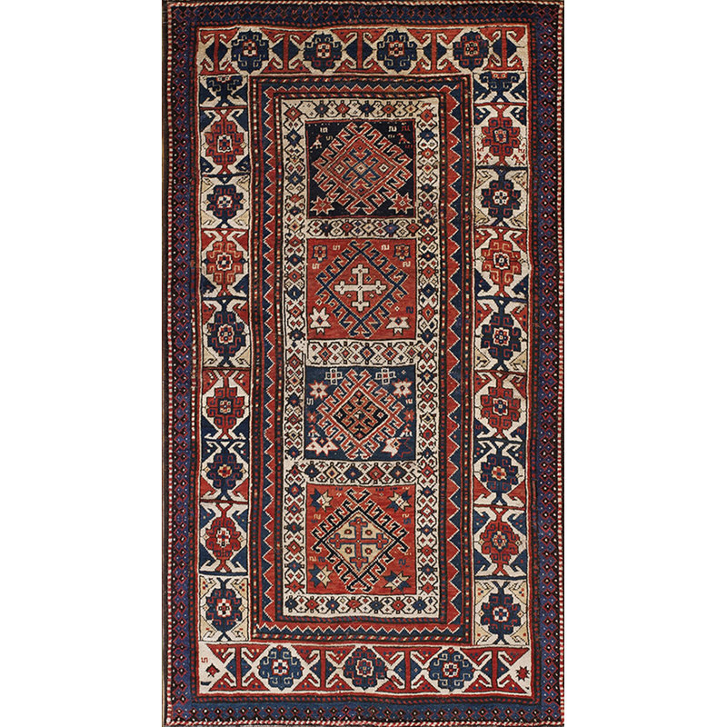 Antique Caucasian Allover Tribal Geometric Wool Hand Knotted Pile 19th Century Rug