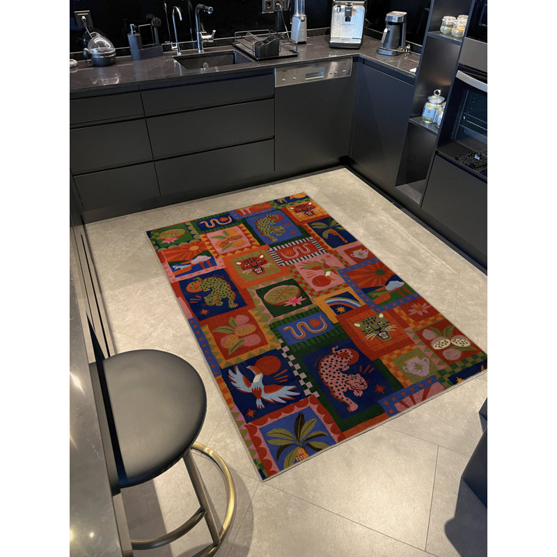 Multi-Colored Mixed Shape Leopard Snake Wild Animal Patterned Modern Decorative Rug, Runner 3'9.81" x 6'6.74"