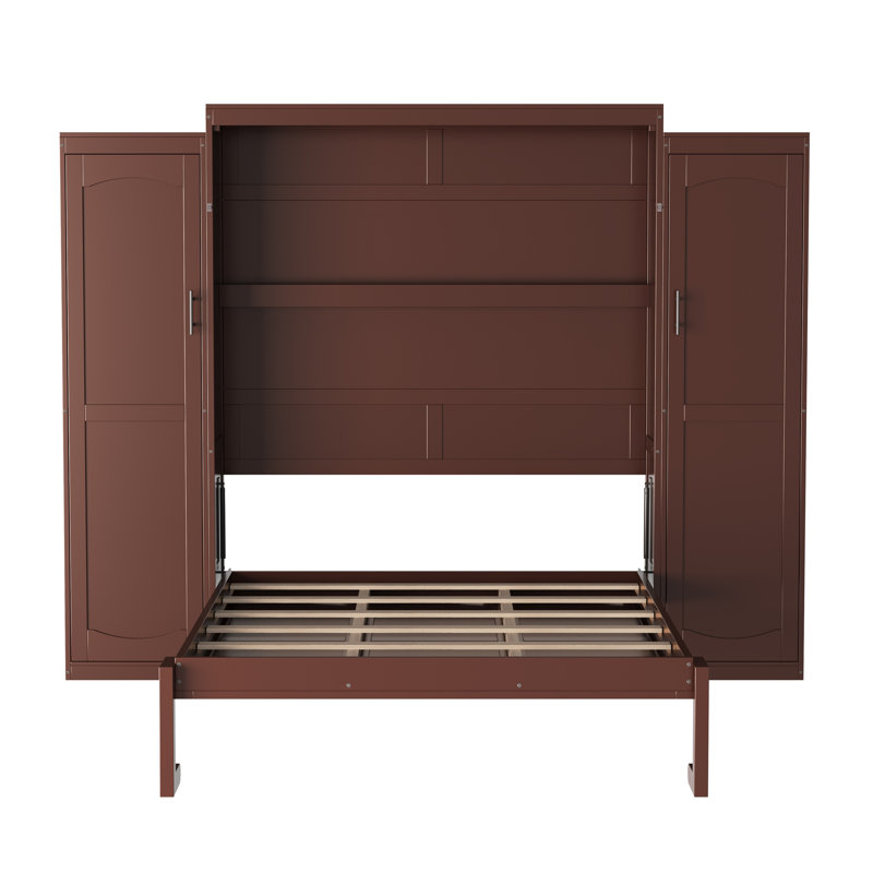 Lit escamotable avec 2 armoires et tablette de rangement - noyer, Double