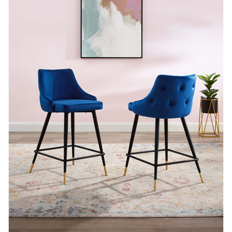 Adorn Performance Velvet Bar Stool Set of 2, Navy, Counter Stool (25.5” Seat Height)
