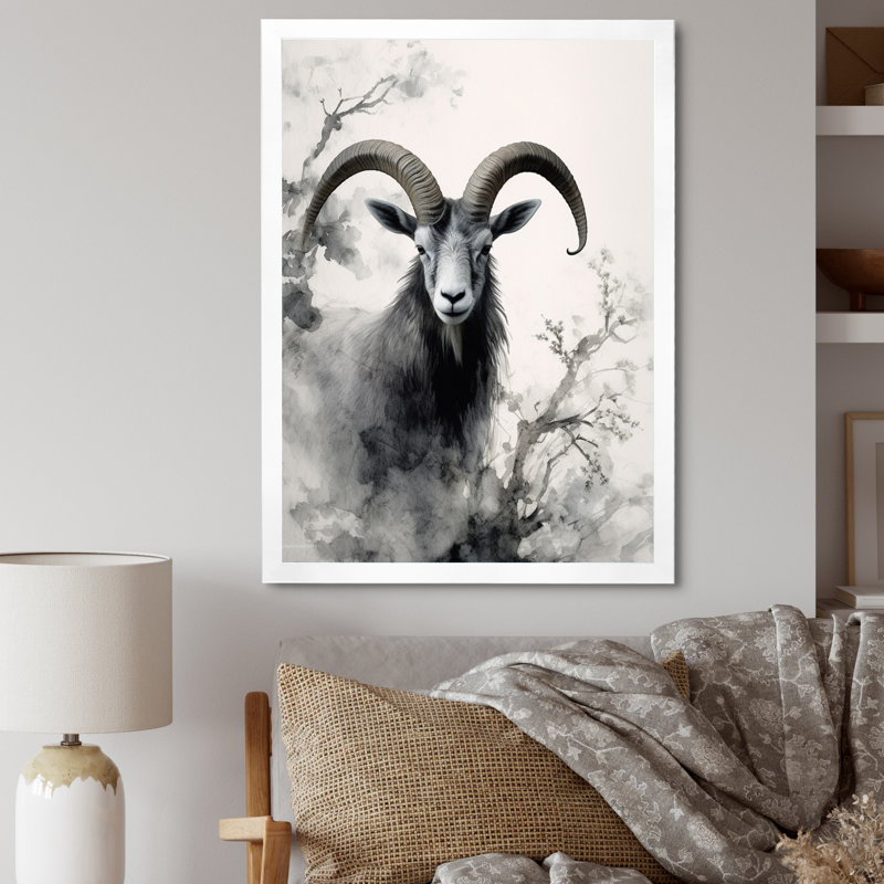 «Benedetic Asian Art Goat Sumi I», reproduction d'art sur toile, H 32 po x l 24 po x P 1 po, Cadre photo blanc