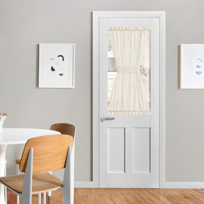Rideaux de porte en lin, rideaux semi-transparents à double passe-tringle pour verre de cuisine avec attache pour la protection de la vie privée, 1 panneau