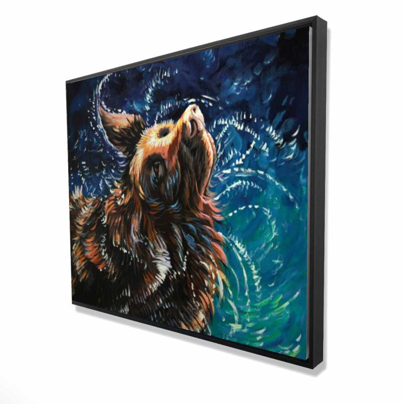 «Wet Golden Retriever Shaking to Dry», reproduction d'art sur toile encadrée, H 61,25 po x l 49,25 po