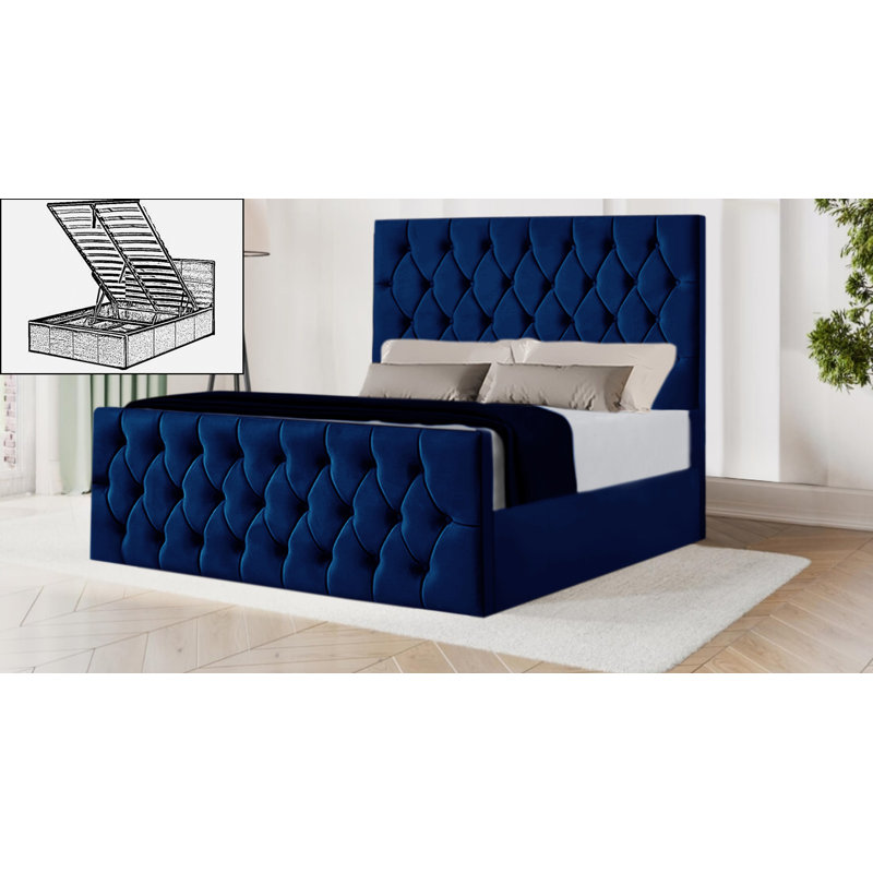 Dowden Upholstered Ottoman Storage Bed, Double (4'6), Blue