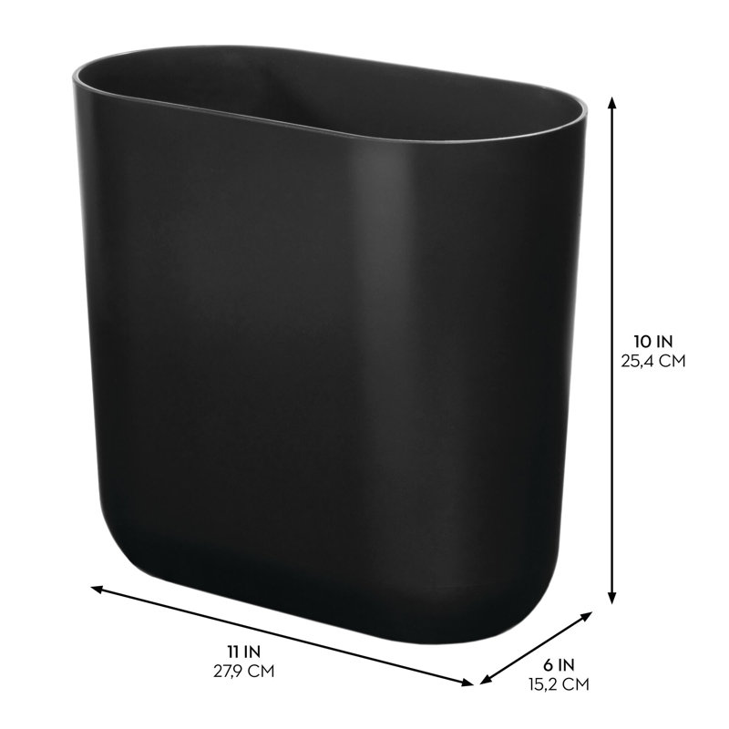 iDesign Set of 2 Small Oval Plastic Bathroom Trash Cans, Black