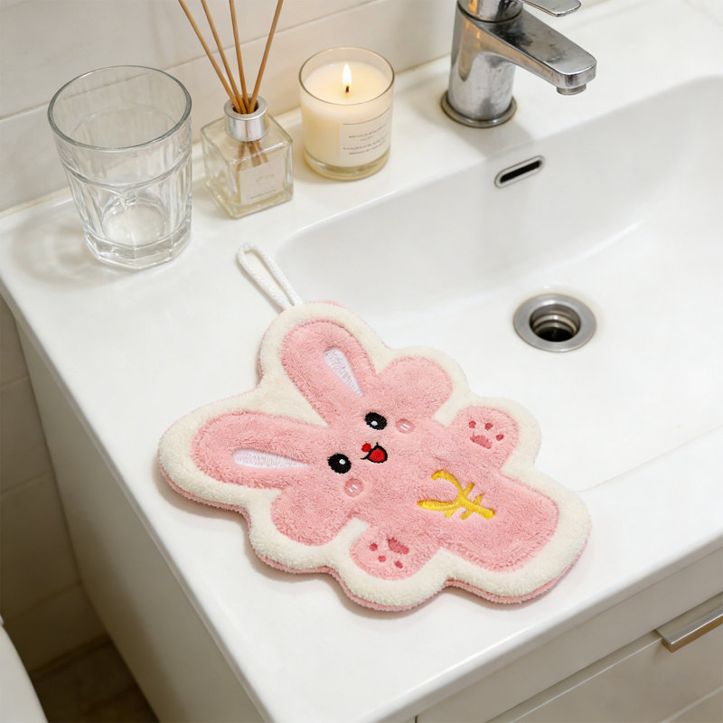Cute Rabbit Shaped Kitchen Hand Towel, Highly Absorbent Polyester Towel For Kitchen And Bathroom, 8.3x7.1in Purple, Pink