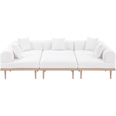 Madeleine 106.5" Resilient Water Resistant Olefin Fabric Upholstered 6Pc. Outdoor Patio Modular Sectional