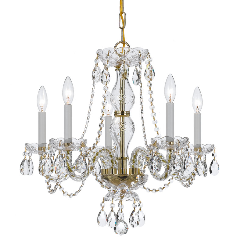 Lustre en cristal italien transparent 5 lumières Maxsen, Doré