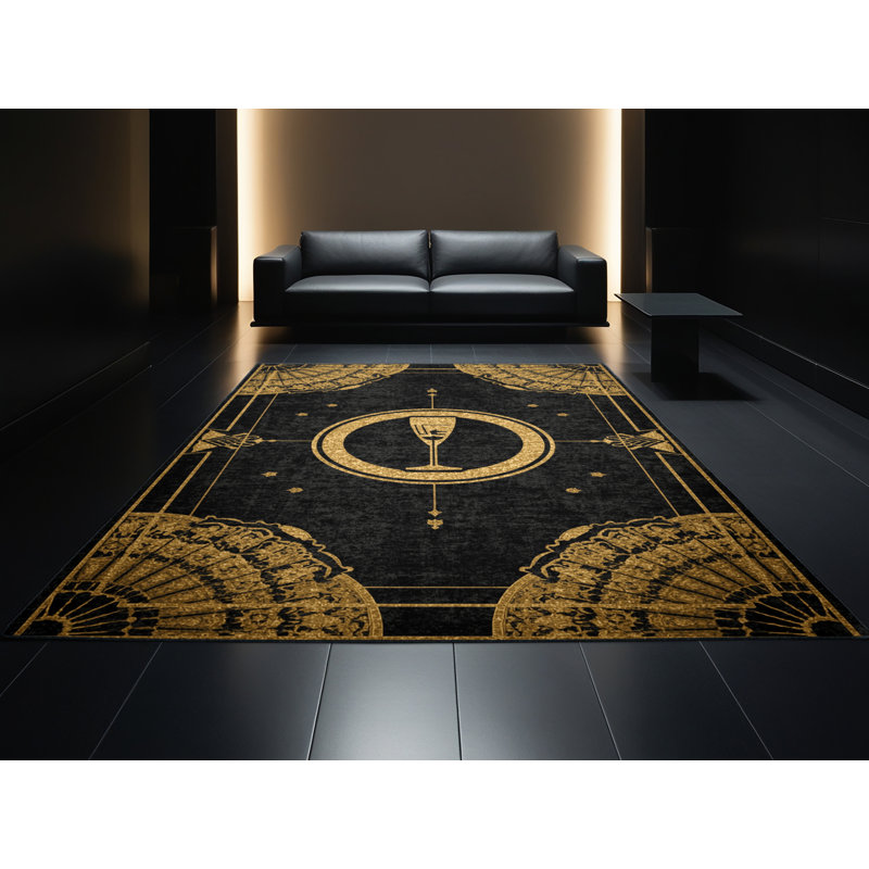 Machine Washable Balbo New Years Modern & Contemporary Abstract Rug in Black – Black Binding, 7x9