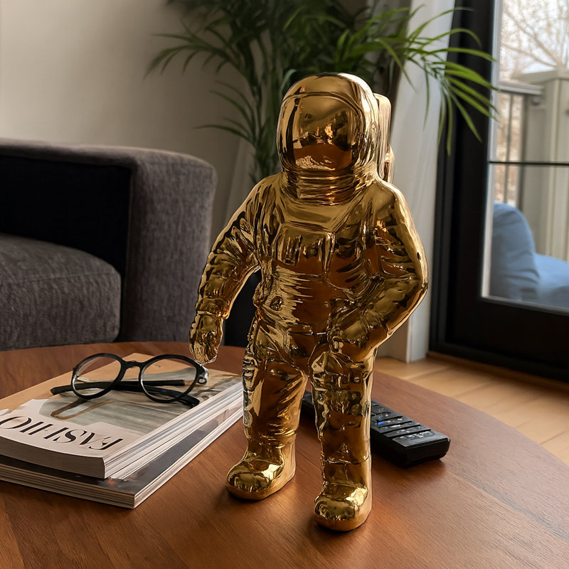 Space-Themed Ceramic Astronaut Figurine, Gold