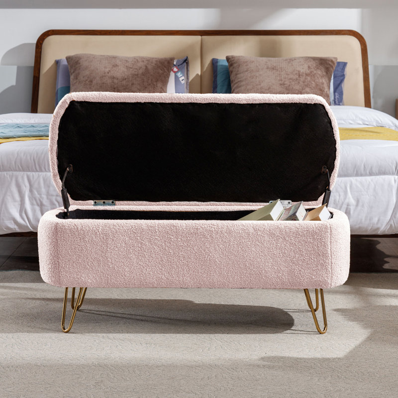Banc rembourré en fausse fourrure, Rose
